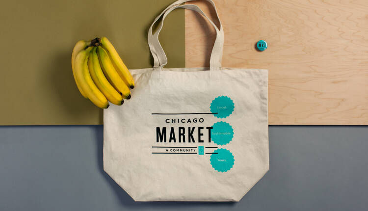 Chicago Market stationery laying on a surface with fresh fruit