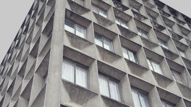 Concrete and glass office building